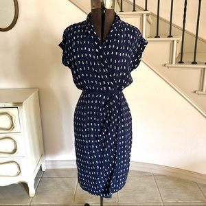 M M Lafleur Jasmine Navy Blue Faux Wrap Dress Sz 0 Polka Dot